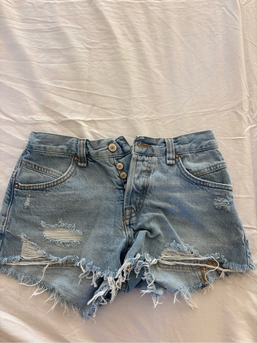 We The Free Light Blue Distressed Denim Shorts